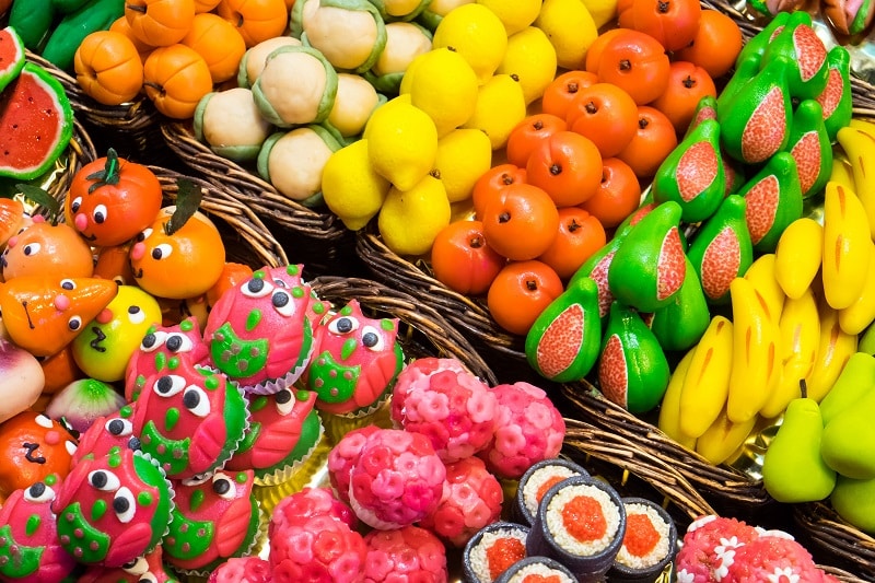 Sweets at the Boqueria in Barcelona, Spain