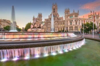 Madrid, Spain at Plaza de Cibeles at twilight